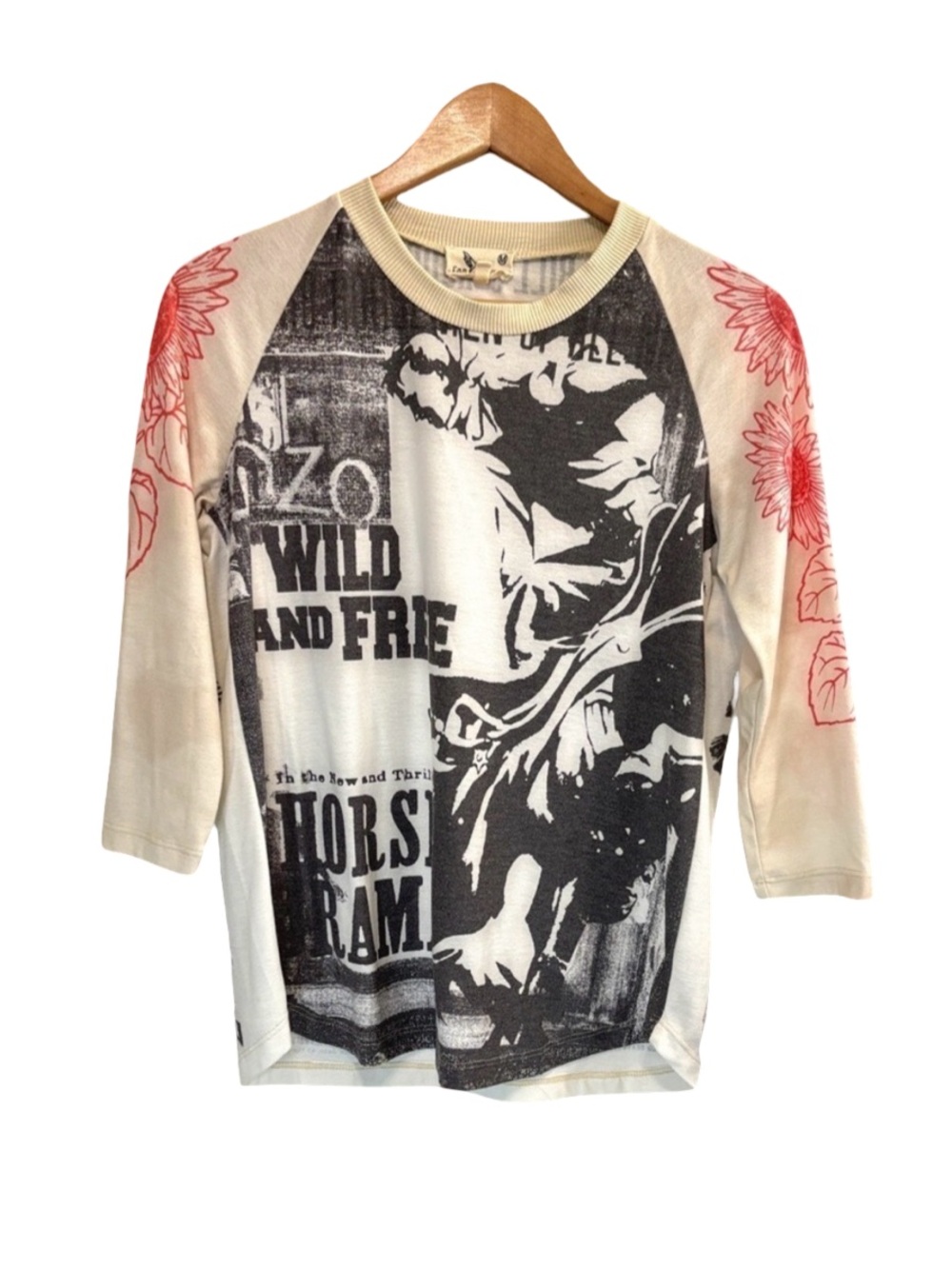 Anthropologie Cream and Black Graphic Sweatshirt with Vintage Horse Design